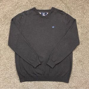 Southern Marsh Sweater Mens Large Gray Casual Cotton Preppy Knit V Neck Pullover